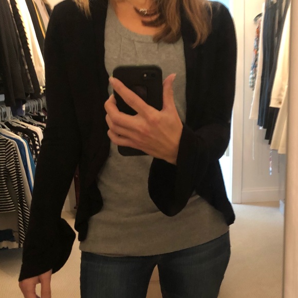 Black ruffle front and sleeve open front sweater - Picture 6 of 6